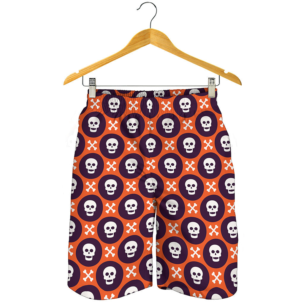 Halloween Skull And Bone Pattern Print Men's Shorts