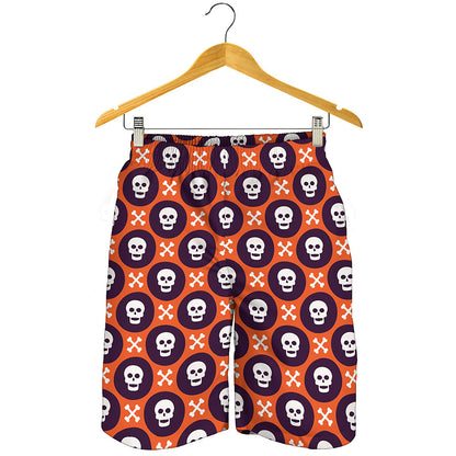 Halloween Skull And Bone Pattern Print Men's Shorts