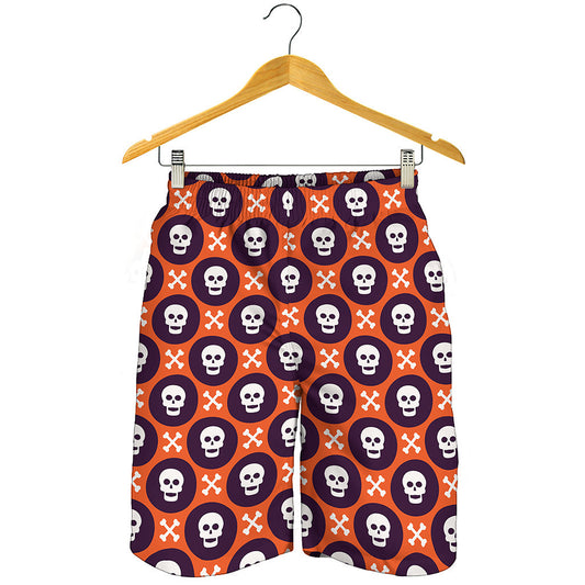 Halloween Skull And Bone Pattern Print Men's Shorts