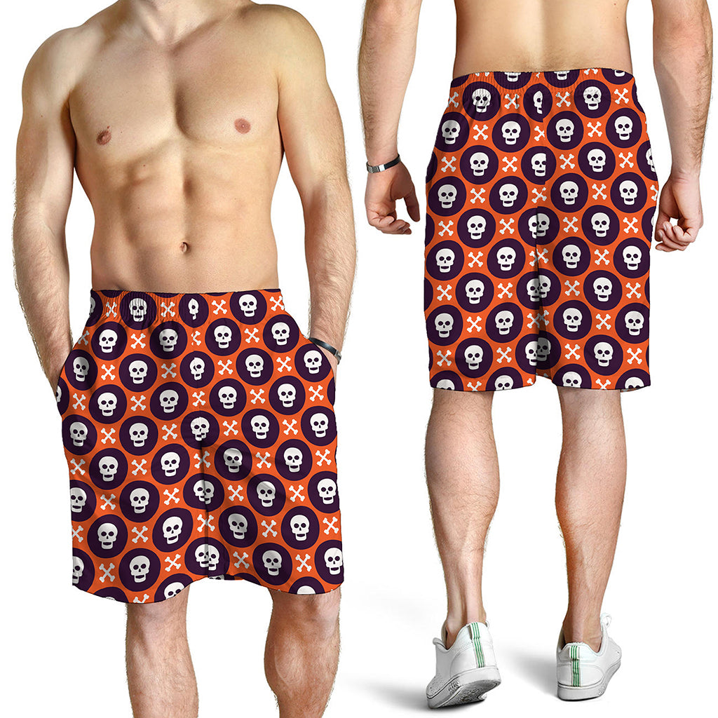 Halloween Skull And Bone Pattern Print Men's Shorts