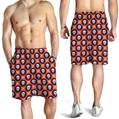 Halloween Skull And Bone Pattern Print Men's Shorts