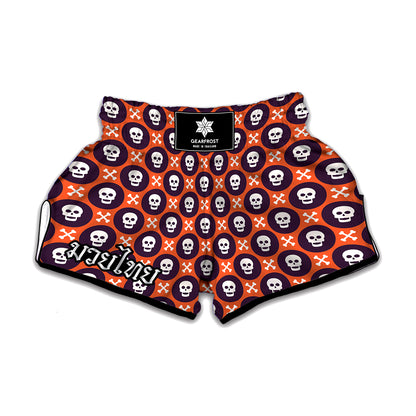 Halloween Skull And Bone Pattern Print Muay Thai Boxing Shorts
