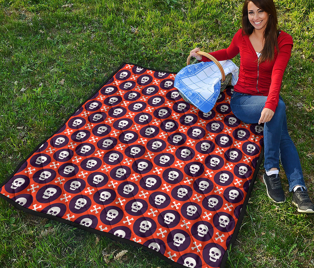 Halloween Skull And Bone Pattern Print Quilt