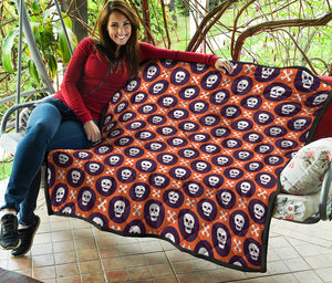 Halloween Skull And Bone Pattern Print Quilt