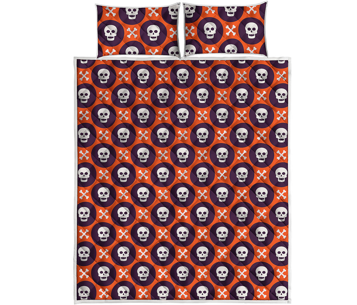 Halloween Skull And Bone Pattern Print Quilt Bed Set