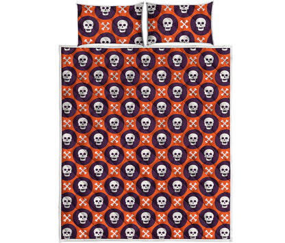 Halloween Skull And Bone Pattern Print Quilt Bed Set