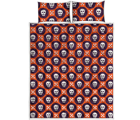 Halloween Skull And Bone Pattern Print Quilt Bed Set