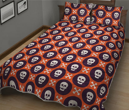 Halloween Skull And Bone Pattern Print Quilt Bed Set