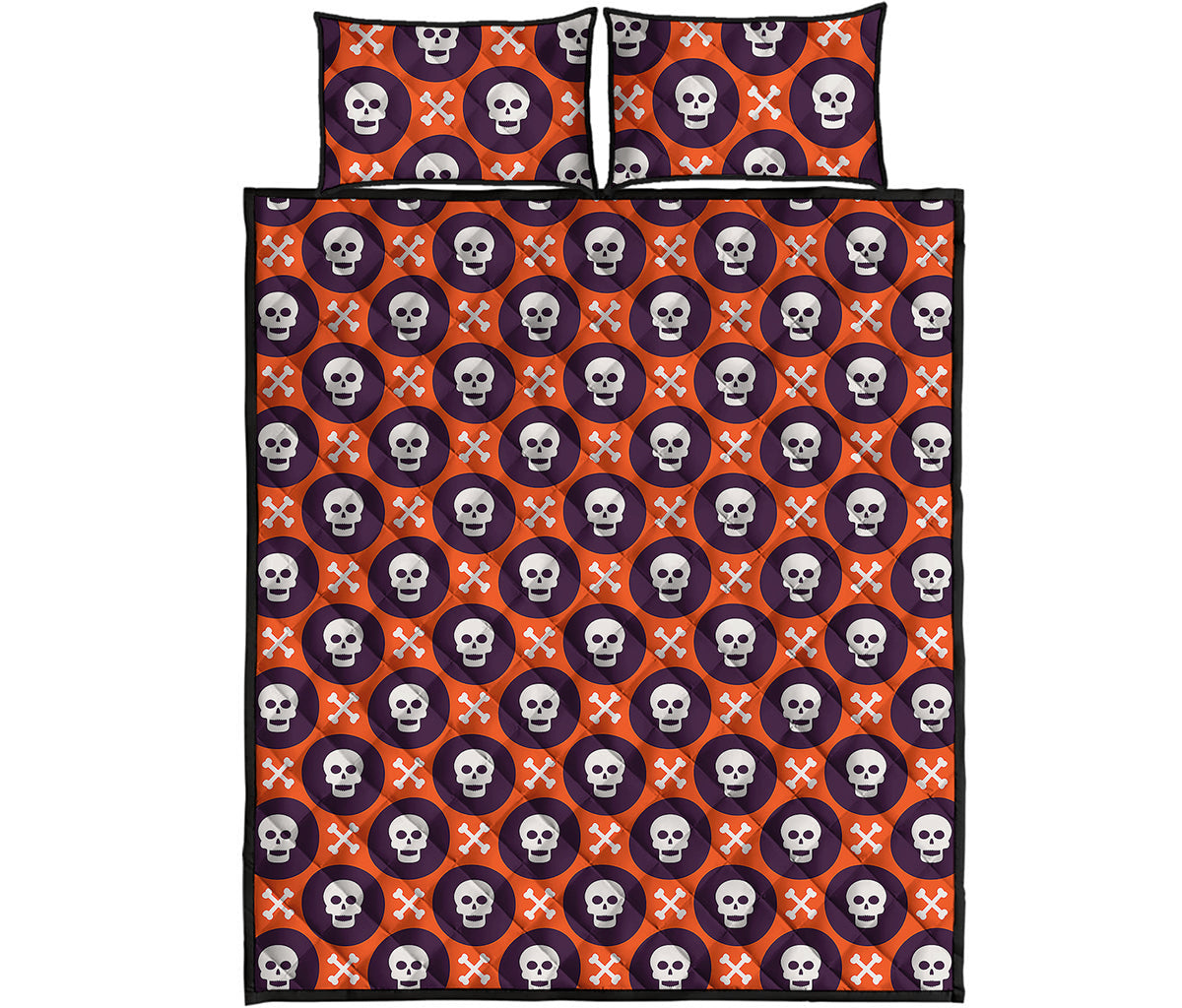 Halloween Skull And Bone Pattern Print Quilt Bed Set