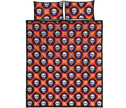 Halloween Skull And Bone Pattern Print Quilt Bed Set