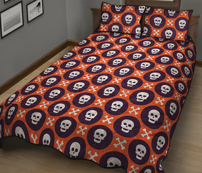 Halloween Skull And Bone Pattern Print Quilt Bed Set