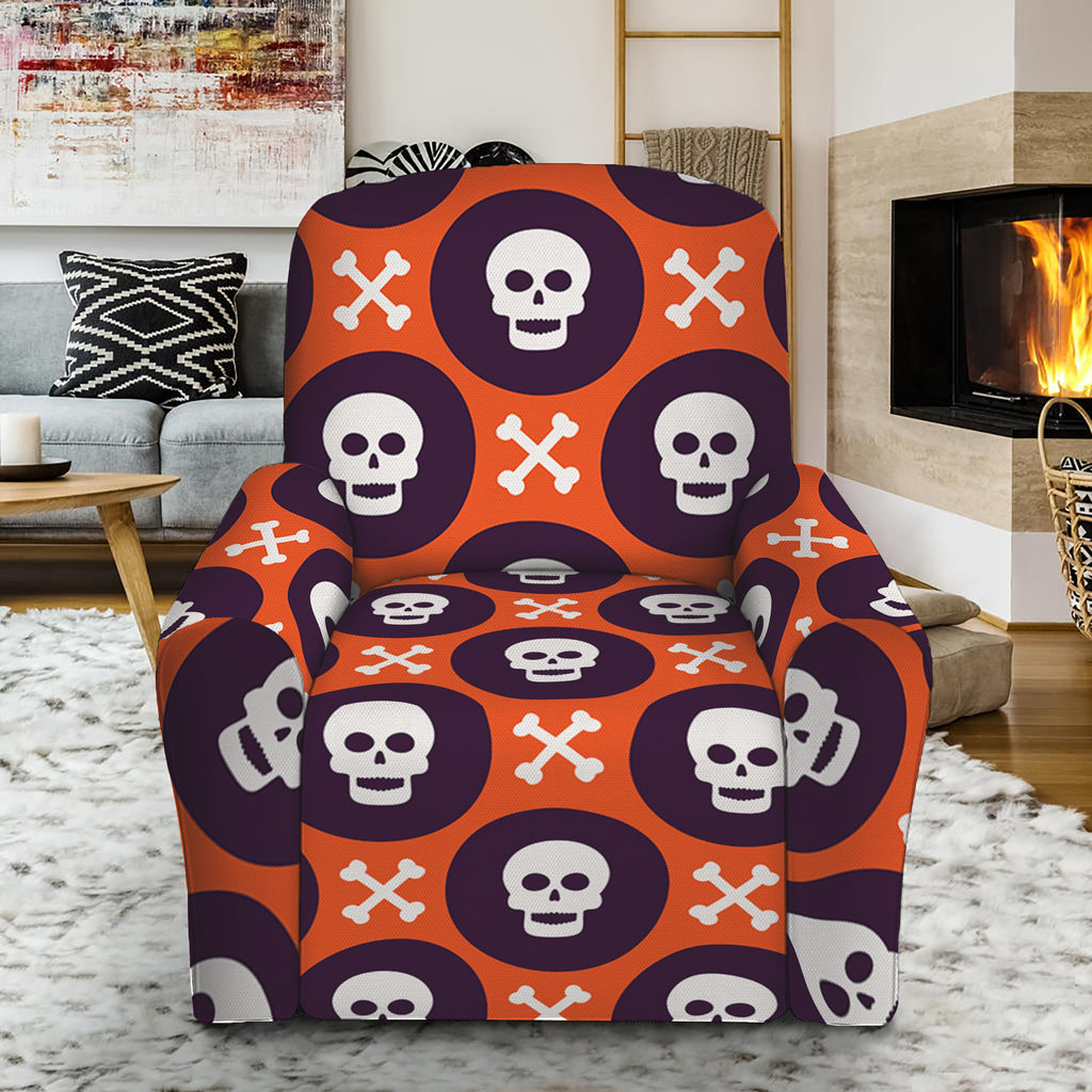 Halloween Skull And Bone Pattern Print Recliner Slipcover