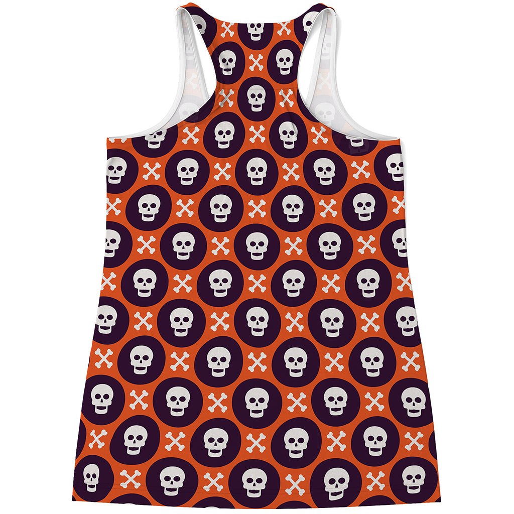 Halloween Skull And Bone Pattern Print Women's Racerback Tank Top