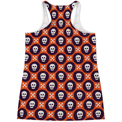 Halloween Skull And Bone Pattern Print Women's Racerback Tank Top