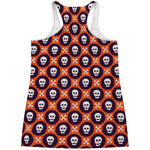 Halloween Skull And Bone Pattern Print Women's Racerback Tank Top