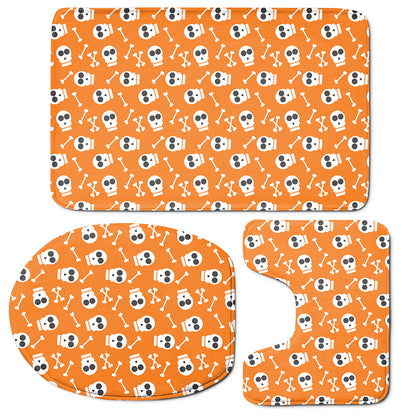 Halloween Skull Pattern Print 3 Piece Bath Mat Set