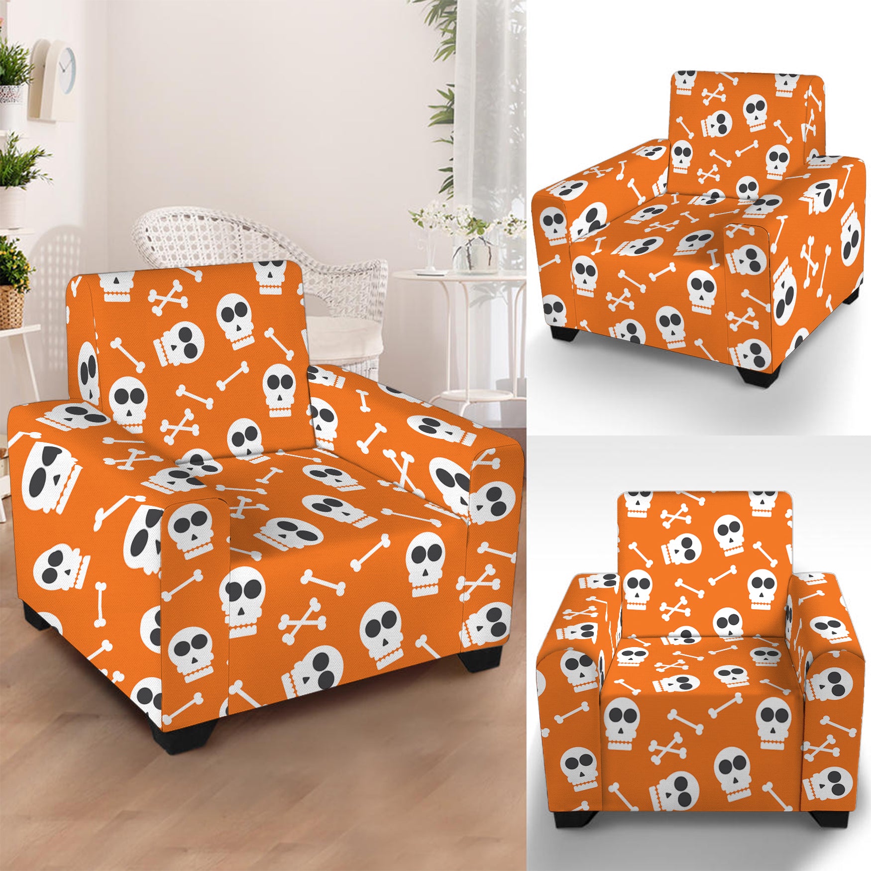 Halloween Skull Pattern Print Armchair Slipcover