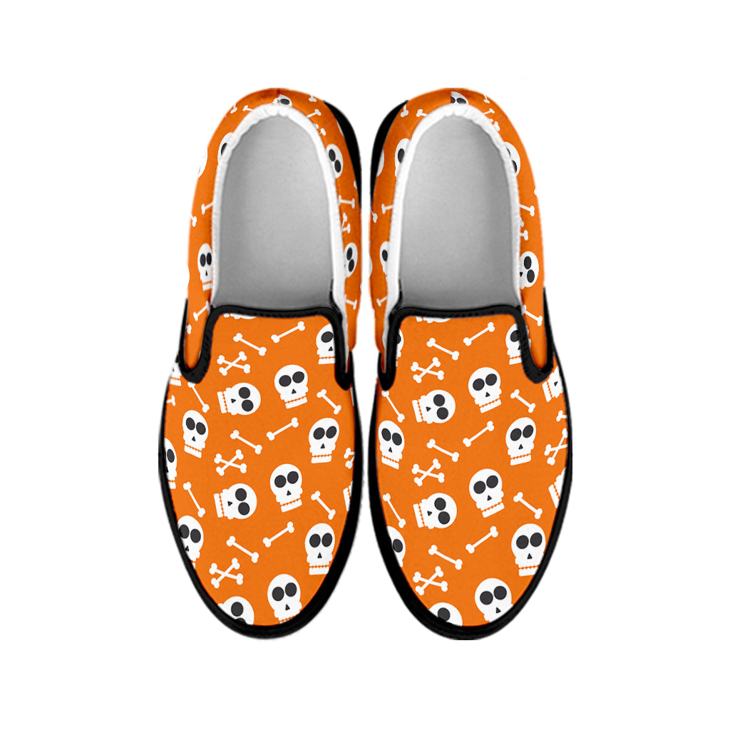 Halloween Skull Pattern Print Black Slip On Shoes