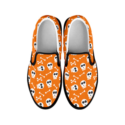Halloween Skull Pattern Print Black Slip On Shoes