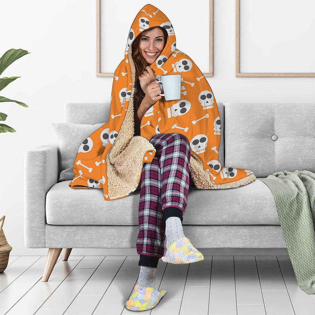 Halloween Skull Pattern Print Hooded Blanket