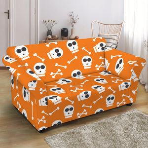 Halloween Skull Pattern Print Loveseat Slipcover