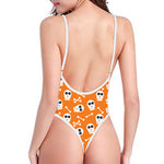 Halloween Skull Pattern Print One Piece High Cut Swimsuit