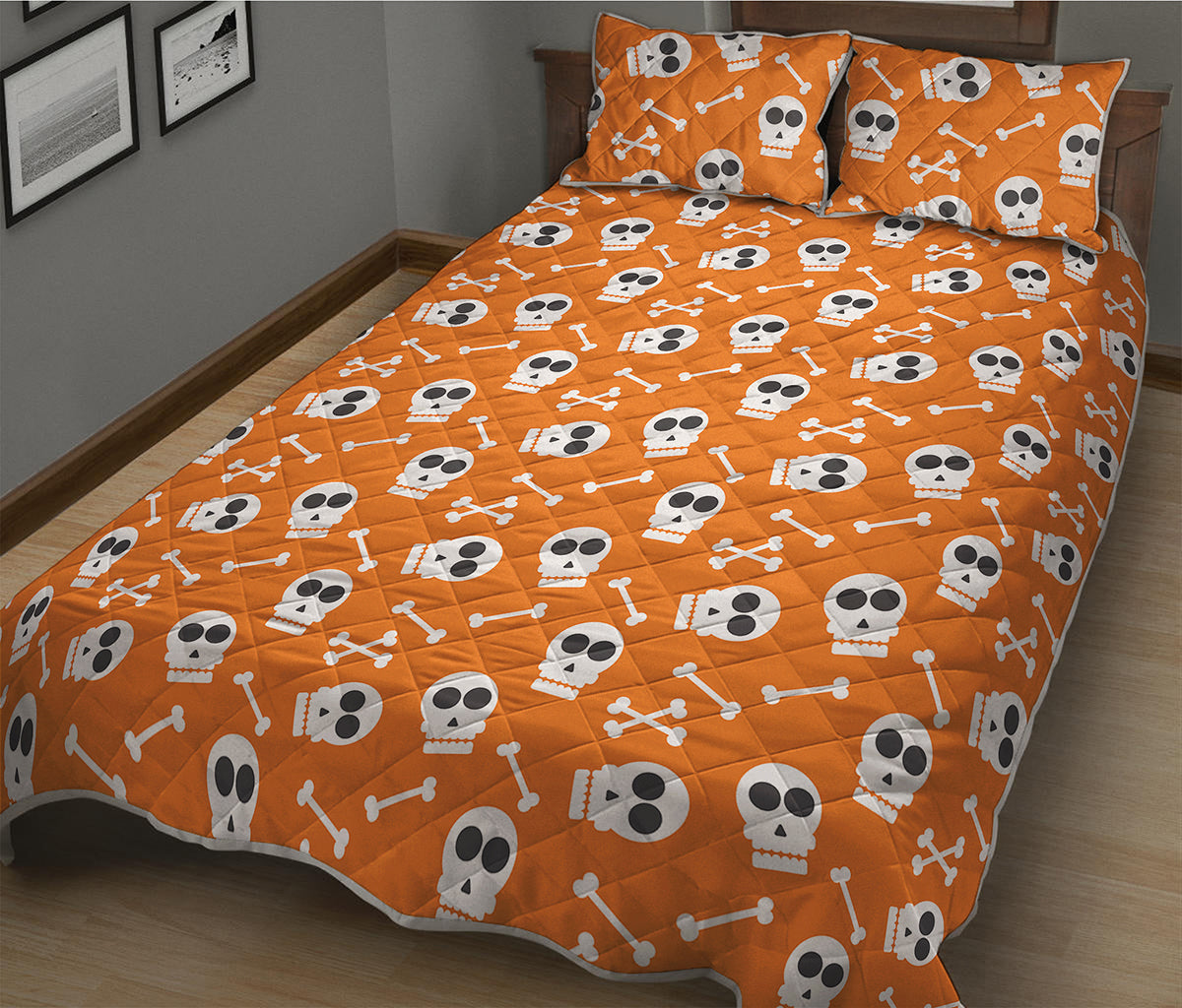 Halloween Skull Pattern Print Quilt Bed Set