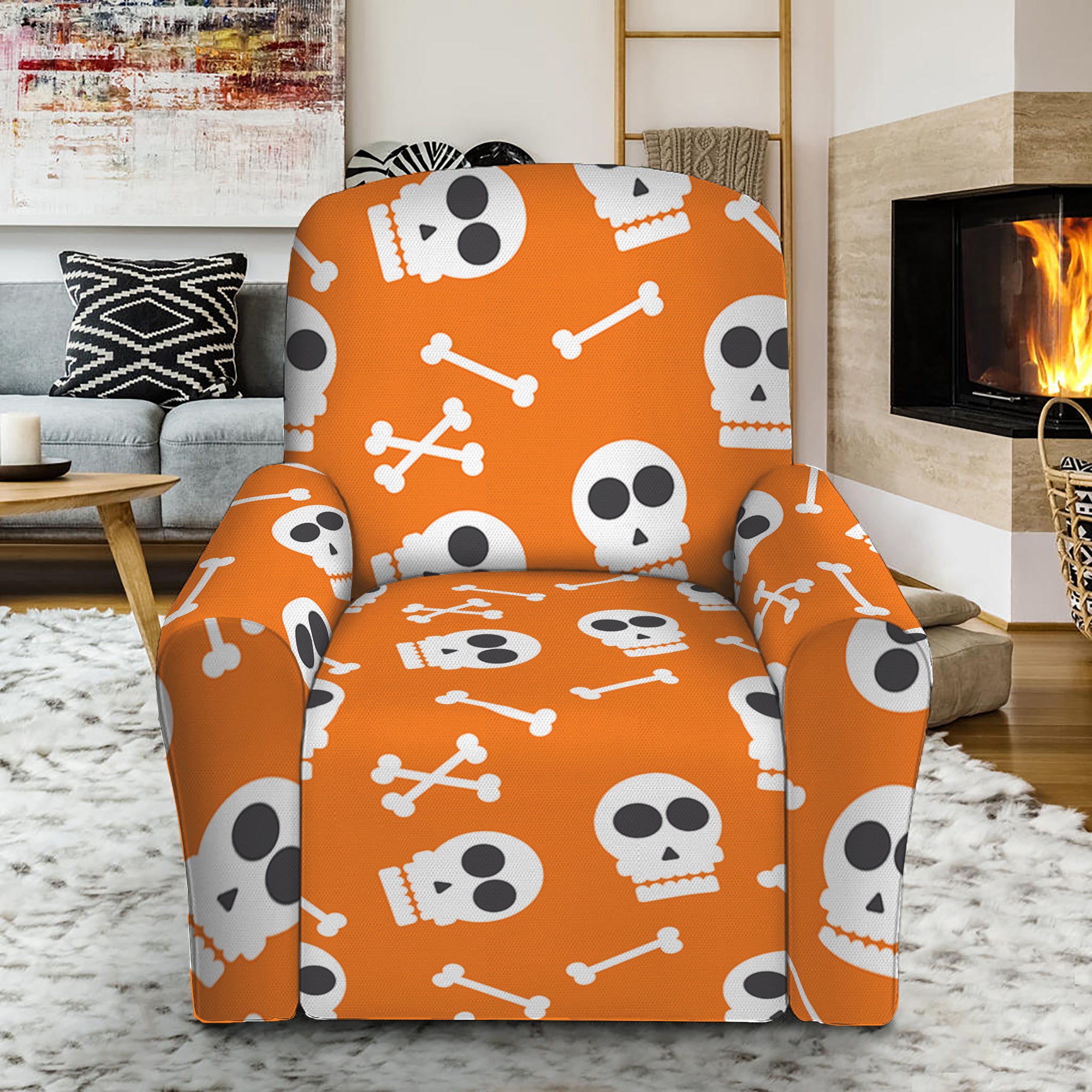 Halloween Skull Pattern Print Recliner Slipcover