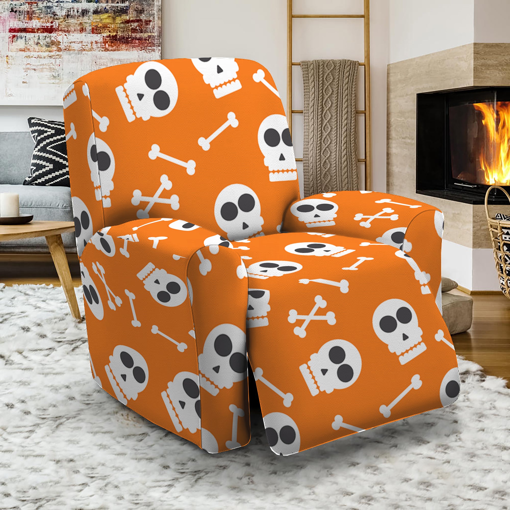 Halloween Skull Pattern Print Recliner Slipcover