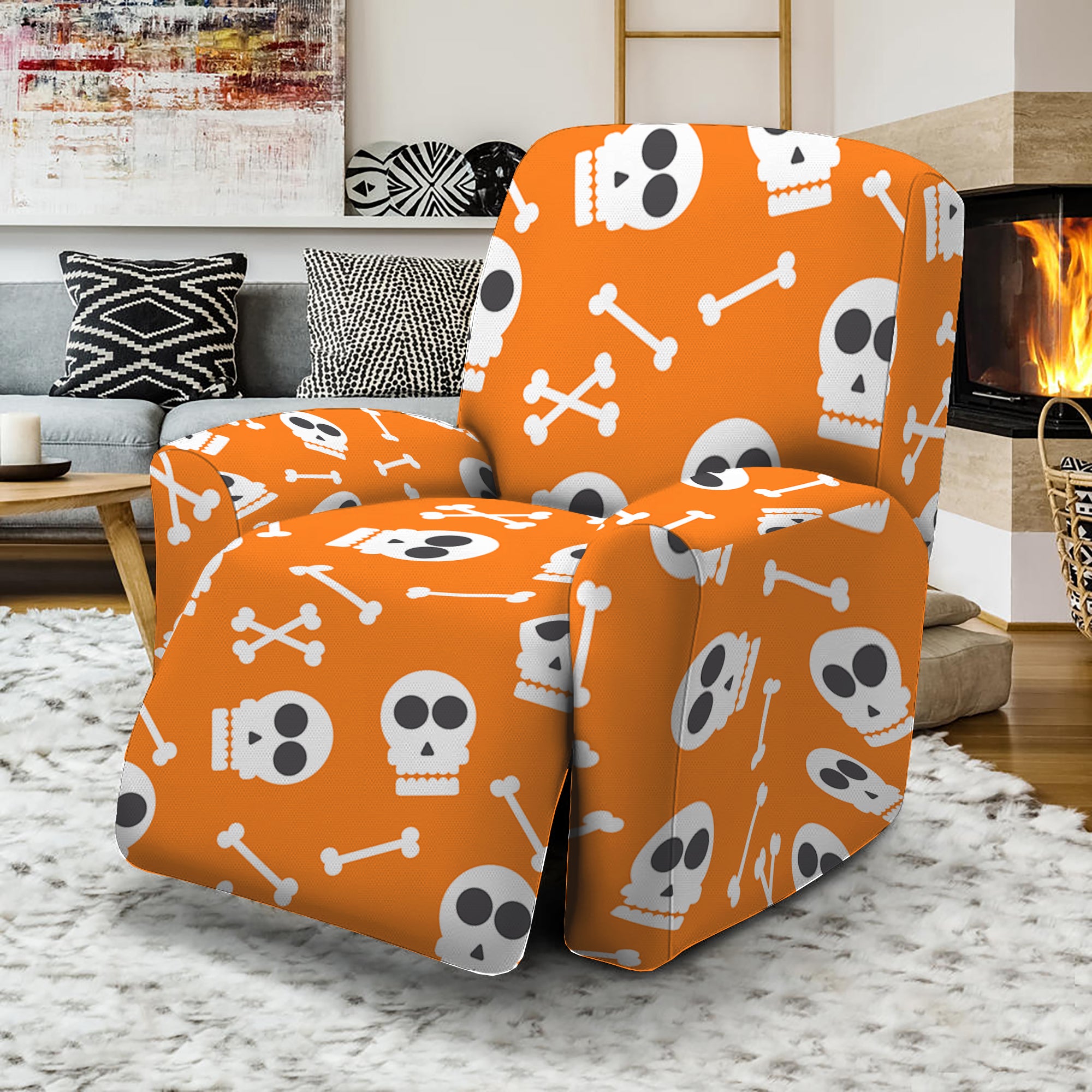 Halloween Skull Pattern Print Recliner Slipcover