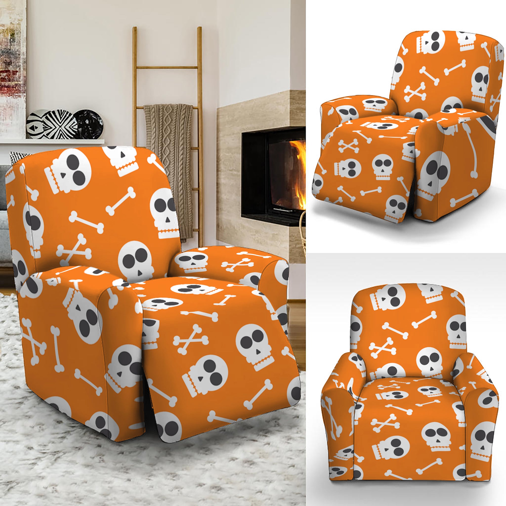 Halloween Skull Pattern Print Recliner Slipcover