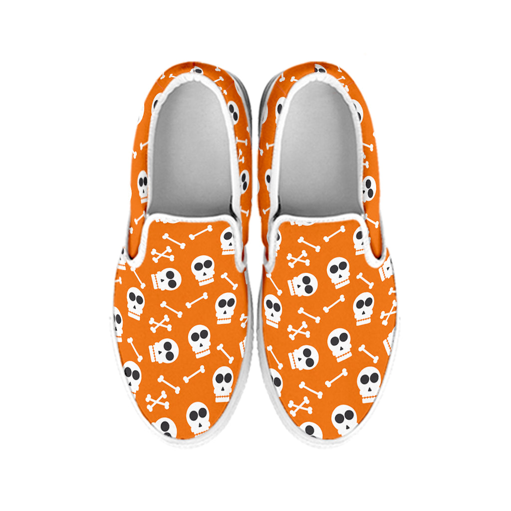 Halloween Skull Pattern Print White Slip On Shoes