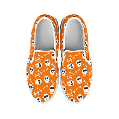 Halloween Skull Pattern Print White Slip On Shoes