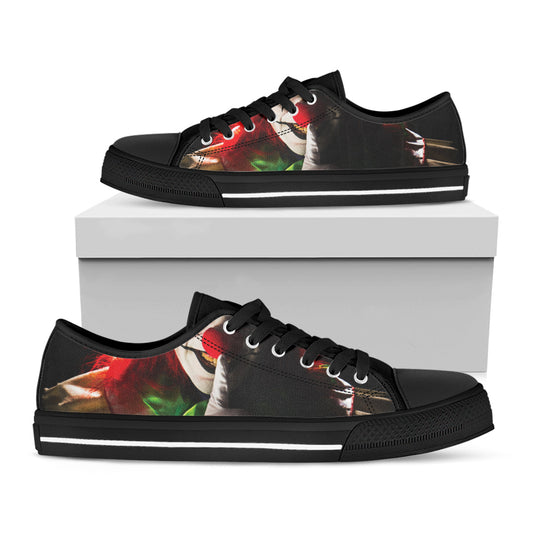 Halloween Smiling Clown Print Black Low Top Shoes