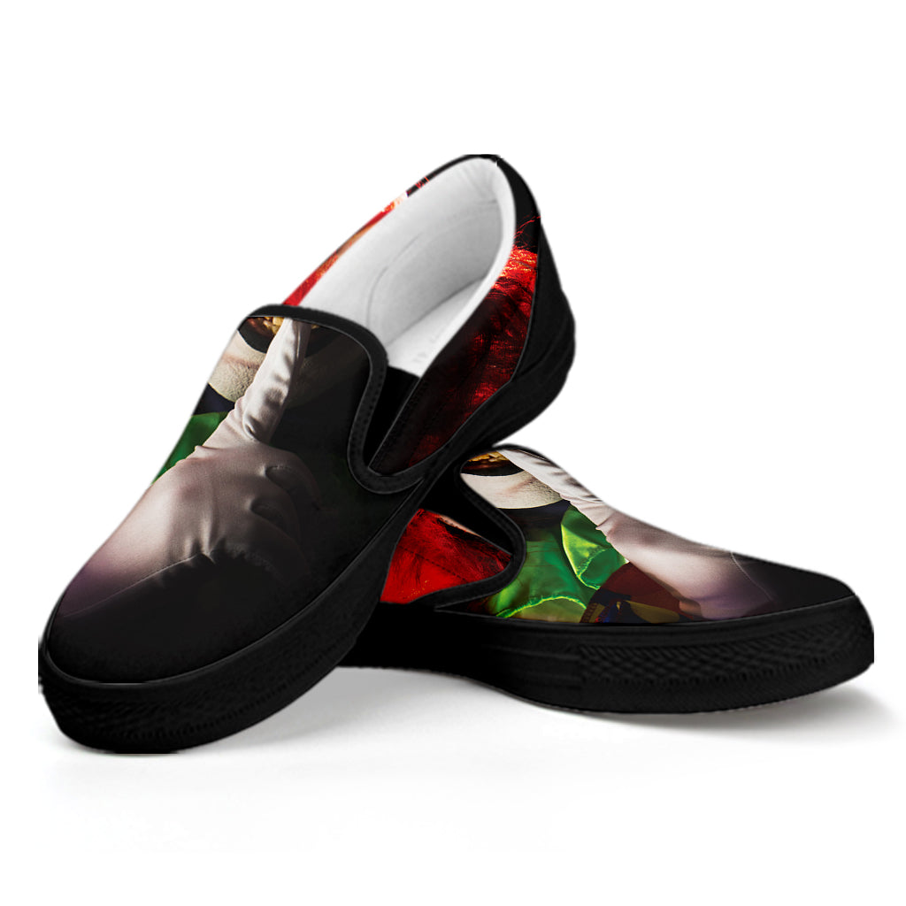 Halloween Smiling Clown Print Black Slip On Shoes