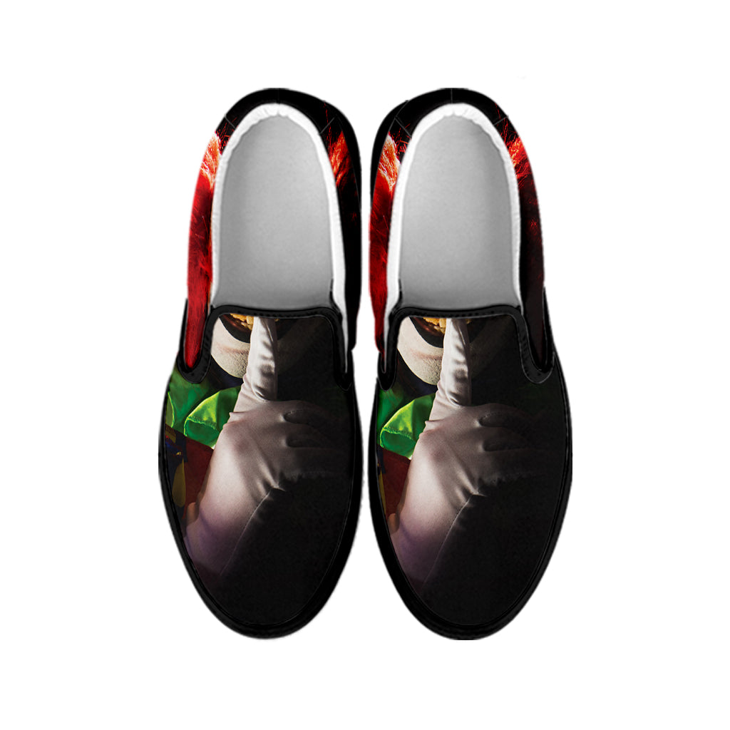 Halloween Smiling Clown Print Black Slip On Shoes