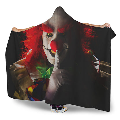 Halloween Smiling Clown Print Hooded Blanket