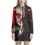 Halloween Smiling Clown Print Hoodie Dress