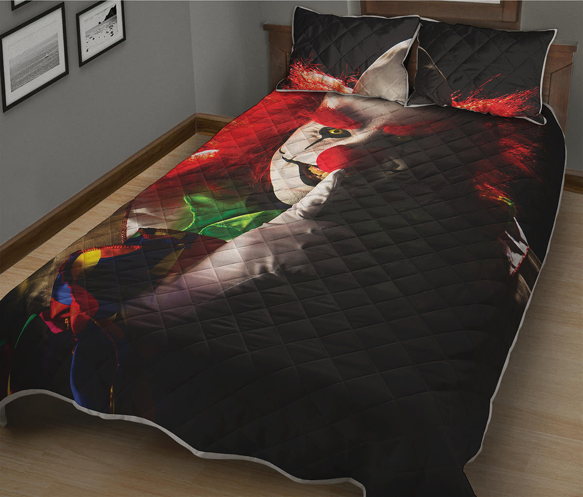 Halloween Smiling Clown Print Quilt Bed Set