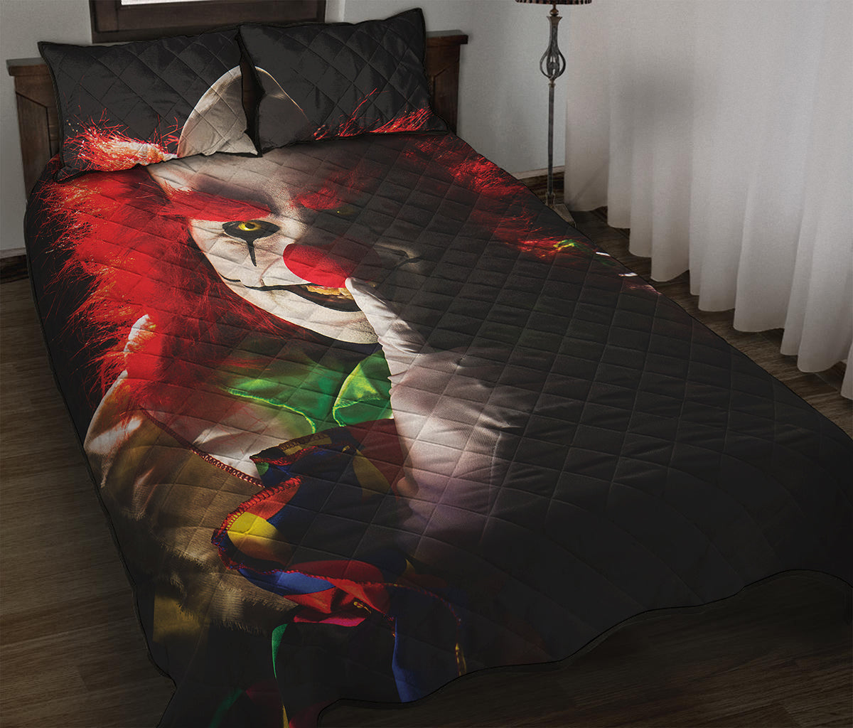 Halloween Smiling Clown Print Quilt Bed Set