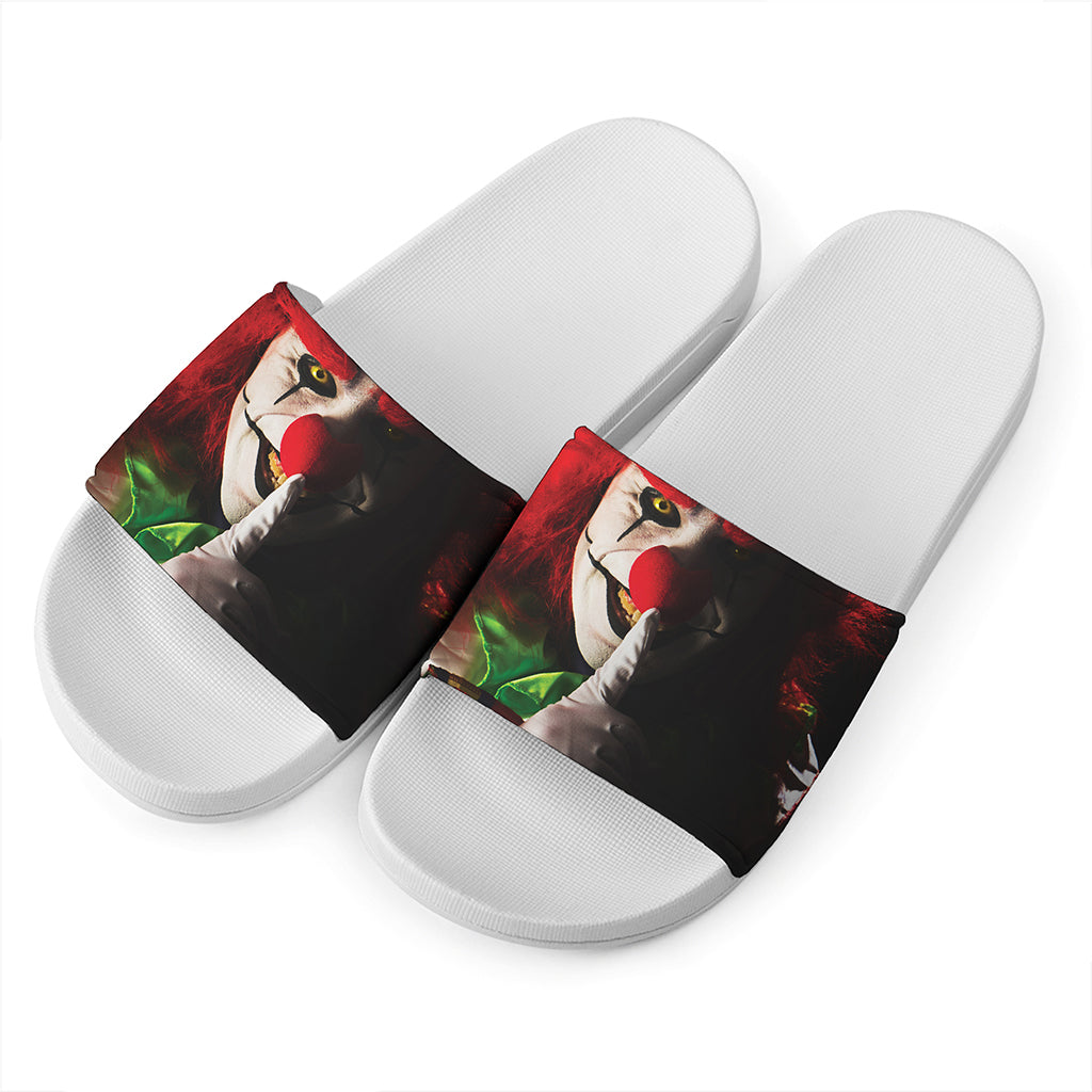 Halloween Smiling Clown Print White Slide Sandals