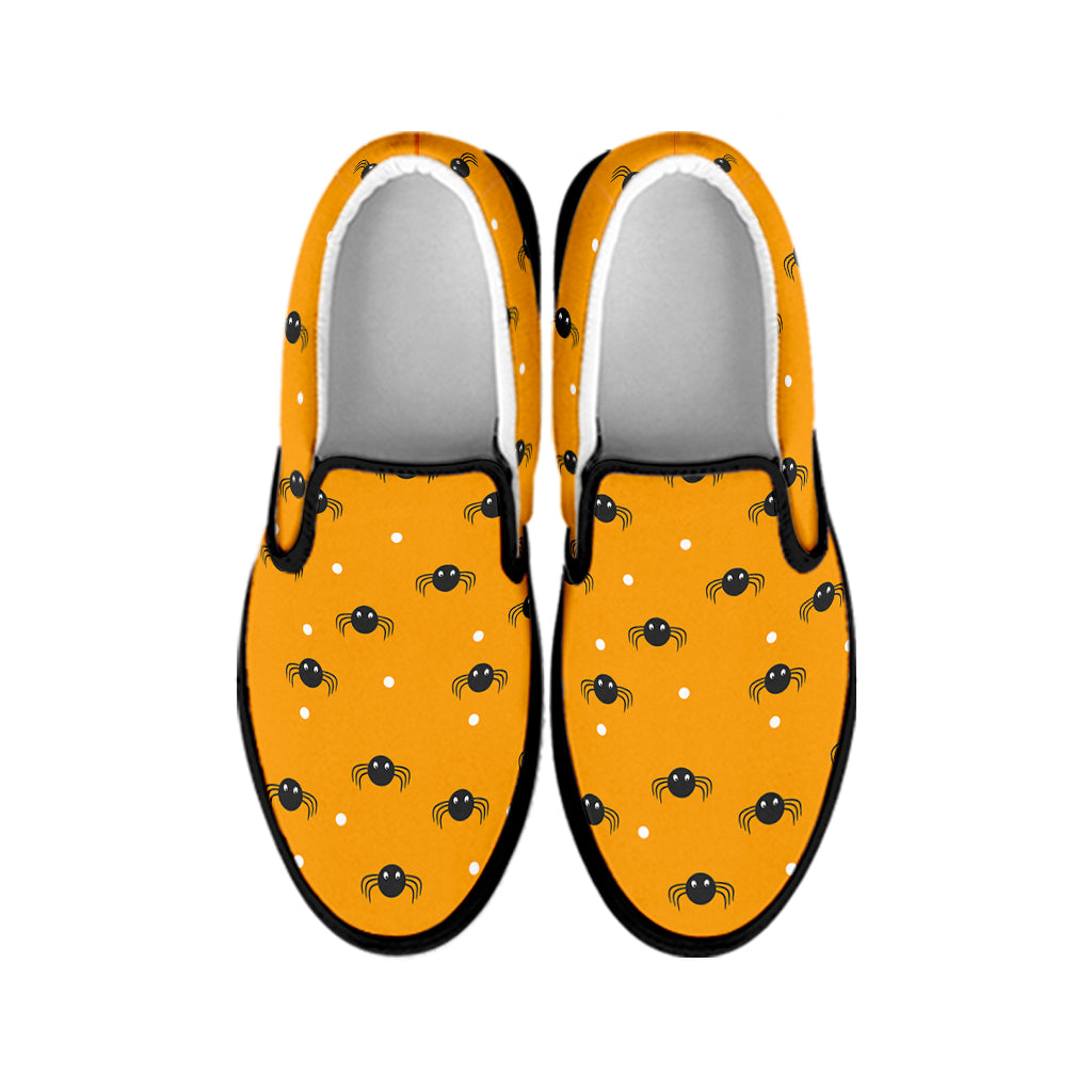 Halloween Spider Pattern Print Black Slip On Shoes
