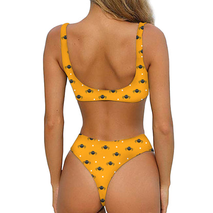 Halloween Spider Pattern Print Front Bow Tie Bikini