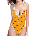Halloween Spider Pattern Print One Piece High Cut Swimsuit