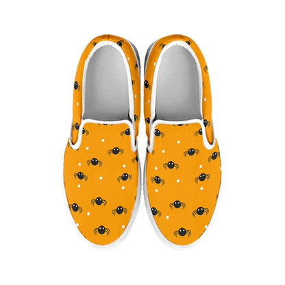 Halloween Spider Pattern Print White Slip On Shoes