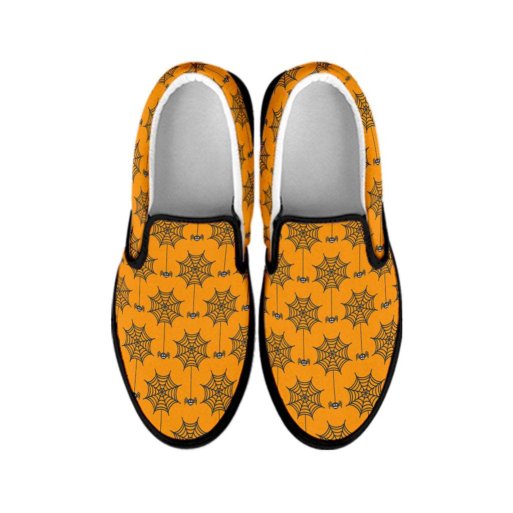 Halloween Spider Web Pattern Print Black Slip On Shoes