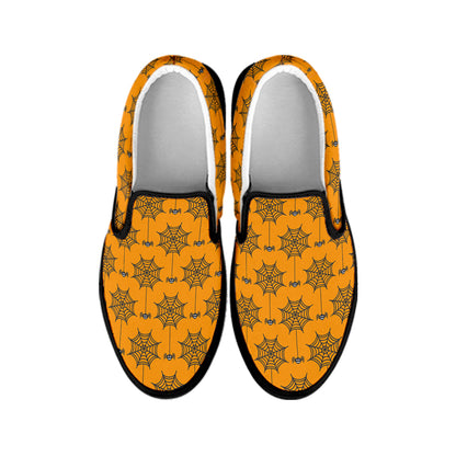 Halloween Spider Web Pattern Print Black Slip On Shoes