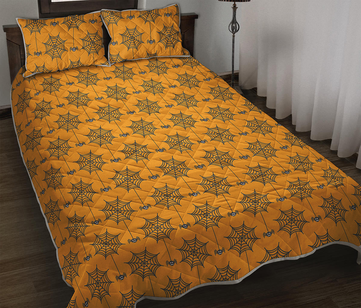 Halloween Spider Web Pattern Print Quilt Bed Set