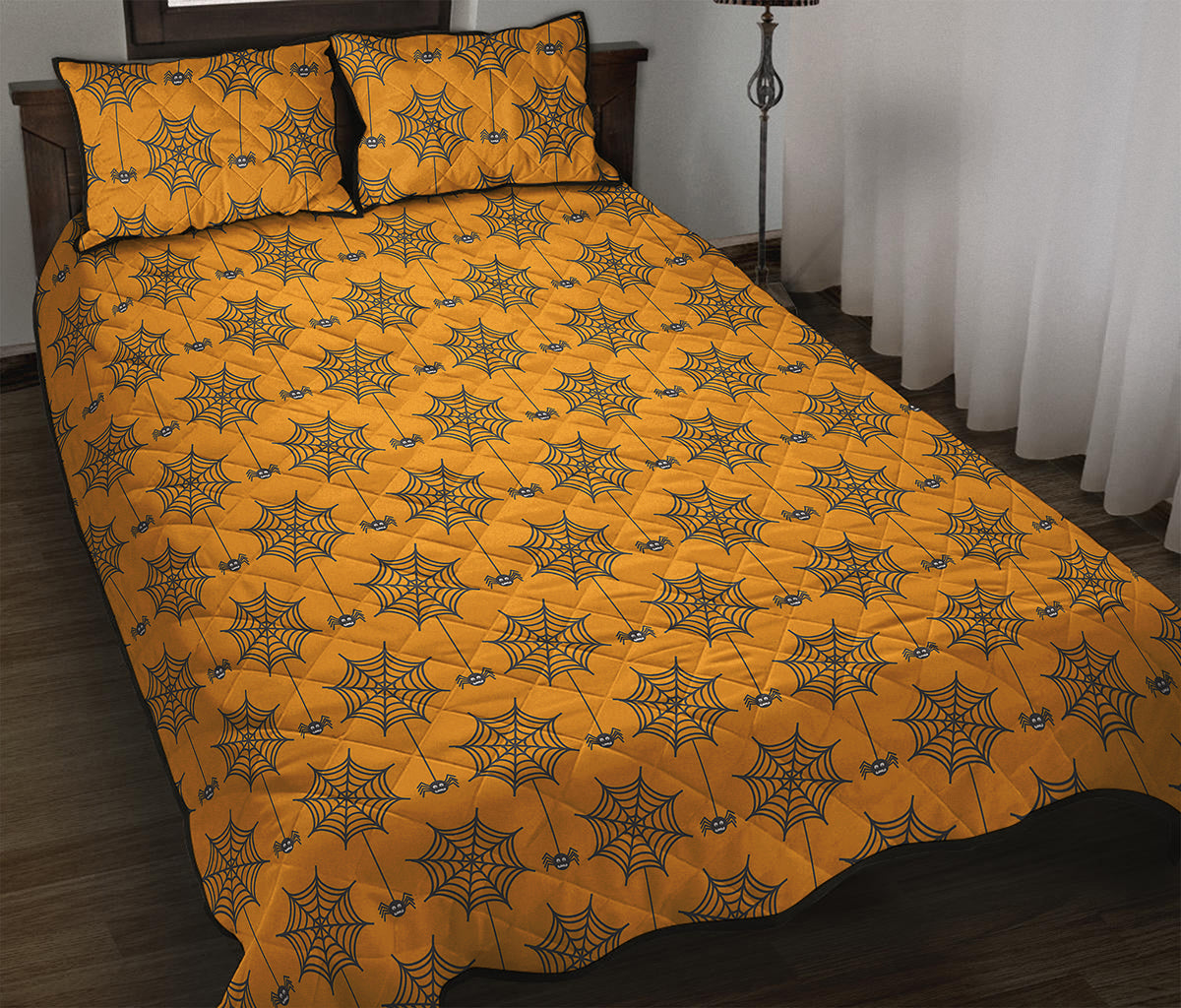 Halloween Spider Web Pattern Print Quilt Bed Set