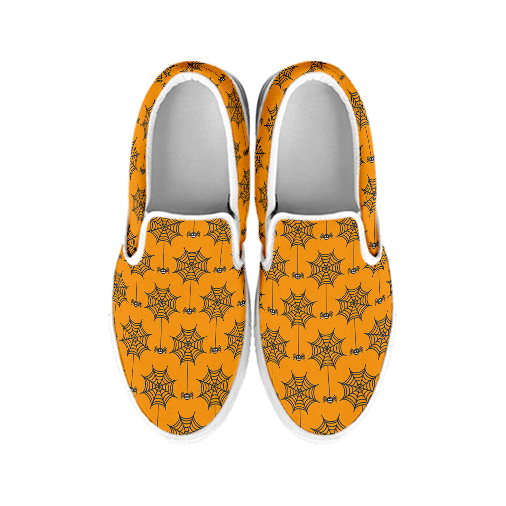 Halloween Spider Web Pattern Print White Slip On Shoes